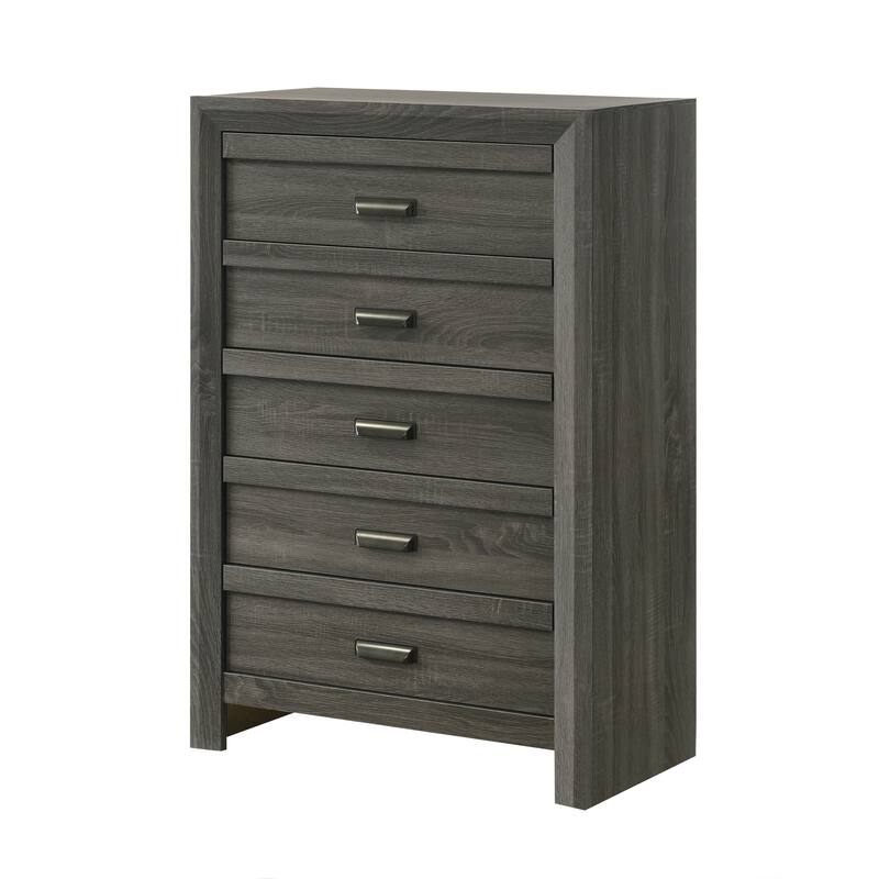 Rustic Contemporary 5-Drawer Storage Chest, Rustic Gray Finish Wooden Furniture