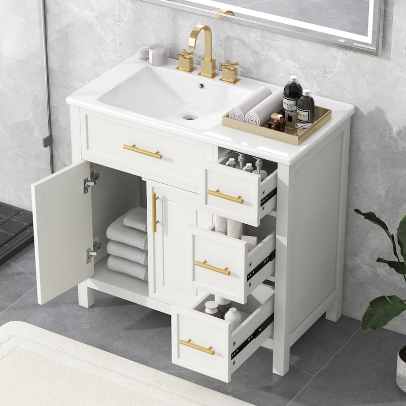 GDFStudio - Avalon 36-Inch Bathroom Vanity with Sink Top, Cabinet with Two Doors, Solid Wood & MDF Board, Painted Finish