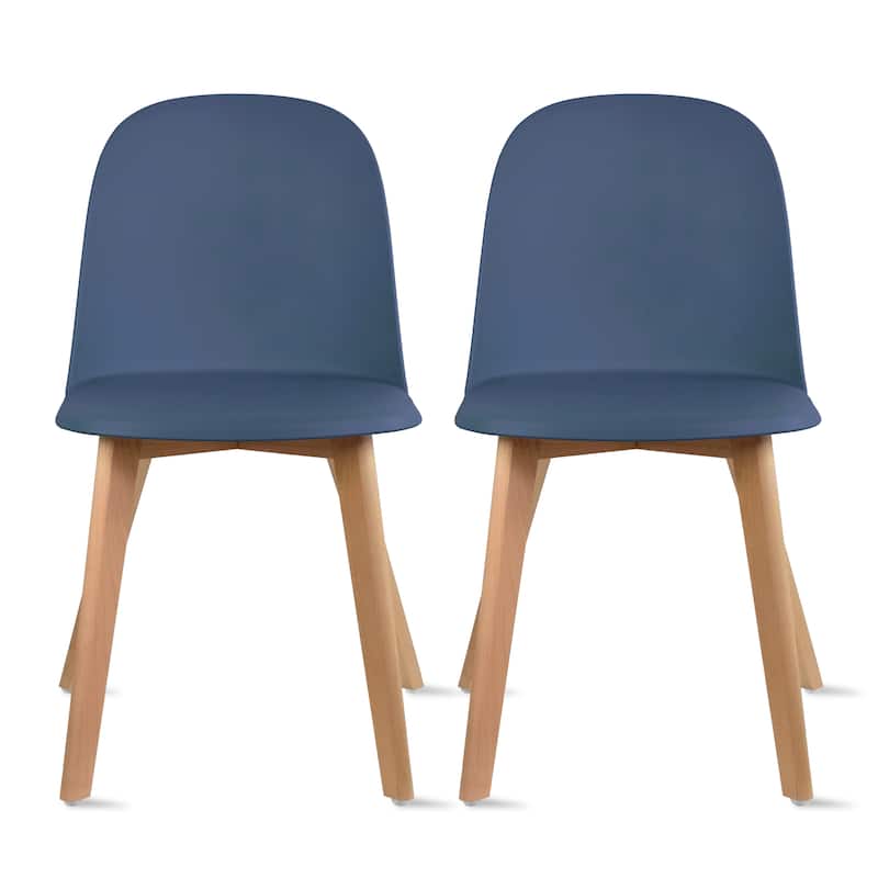 Set of 2 Modern Plastic Side Chairs with Wire Chrome Legs Ergonomic Dining Chairs for Kitchen, Dining Room, Office & Living Room - Blue