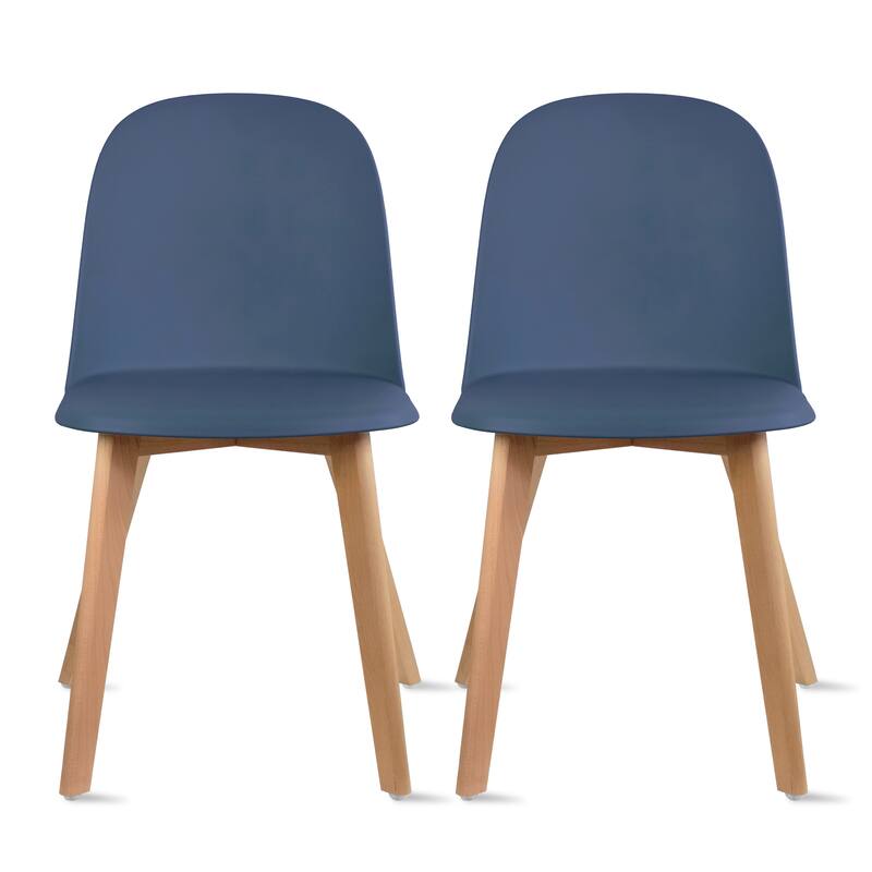 Set of 2 Plastic Dining Side Chair Wood For Event Kitchen Office Event Garden Patio Cafe - Blue