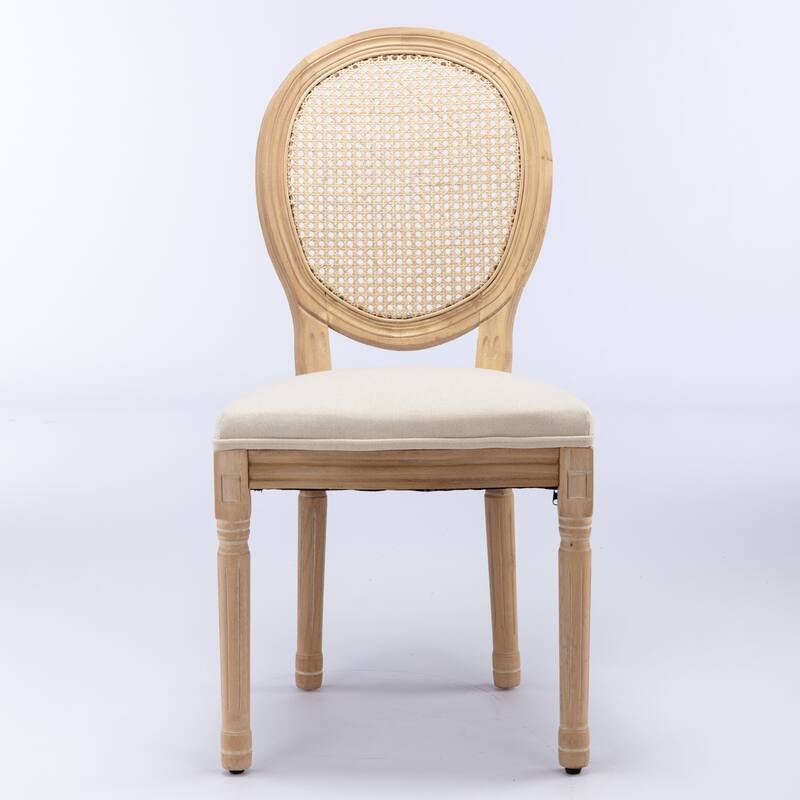 Rattan Upholstered Dining Chairs Set of 2, Solid Wood Kitchen Side Chair, Dining Room Chairs with Curved Backrest