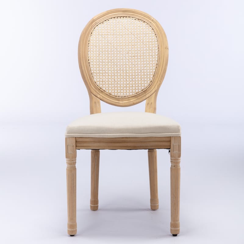 Solid Wood Frame Antique Painting Rattan Back Dining Chair Set of 2