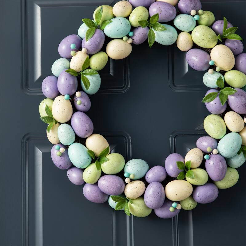 Glitzhome 18"D Easter Purple Hue Eggs Wreath for Front Door Wall Decor