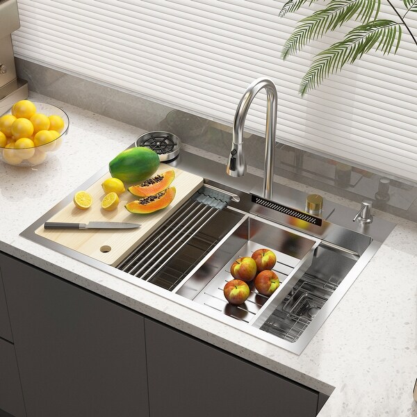 Single Bowl Kitchen Workstation Sink w/Accessories Kit 9