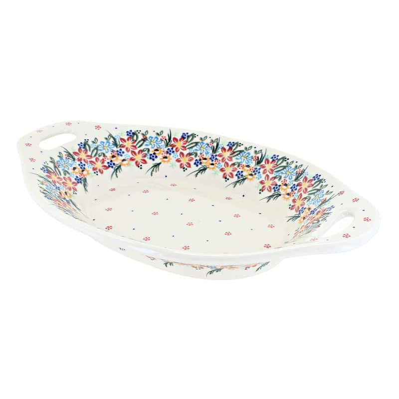 Blue Rose Polish Pottery 110 Vena Bread Tray with Handles - Tara