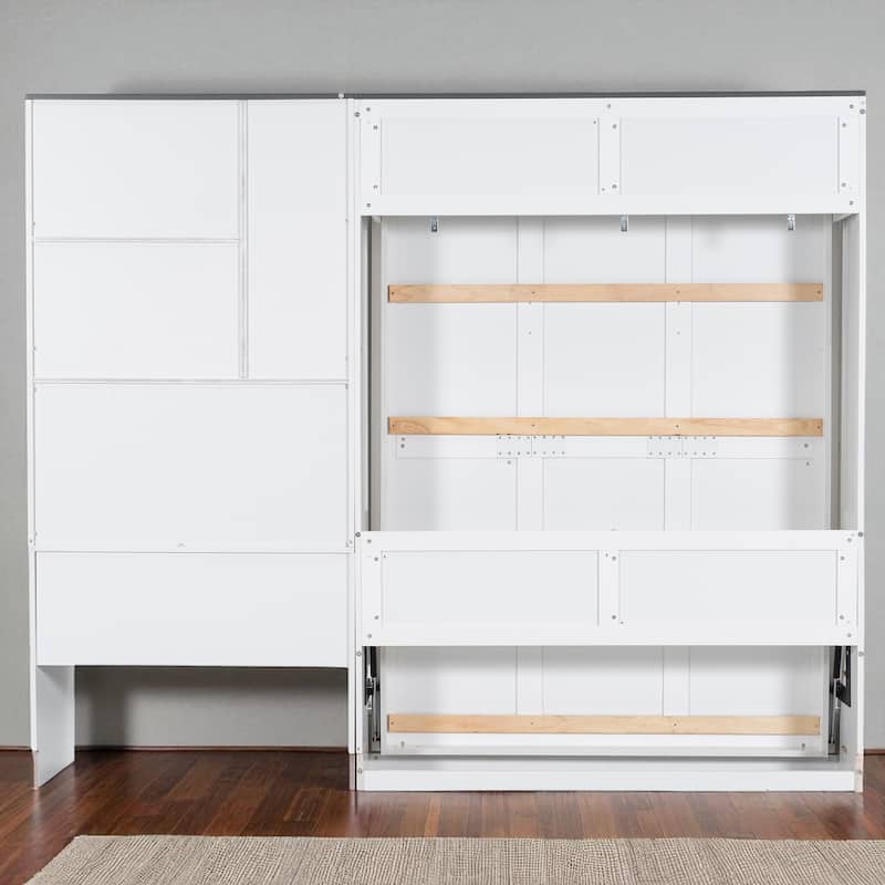 Full/Queen Murphy Bed with Sofa, Desk, and Storage Cabinet - Space-Saving Foldable Wall Bed Design