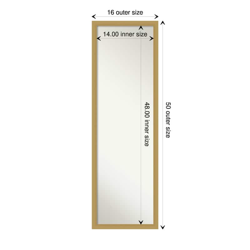 Non-Beveled Full Length On The Door Mirror - Grace Frame - Outer Size: 16 x 50 in - Grace Brushed Gold Narrow