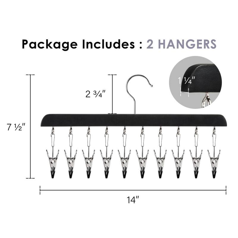 2 Pack Hat Organizer for Closet, Cap Storage Rack with 10 Adjustable Stainless Steel Clips - 14"D x 7.5"W x 1.25"H