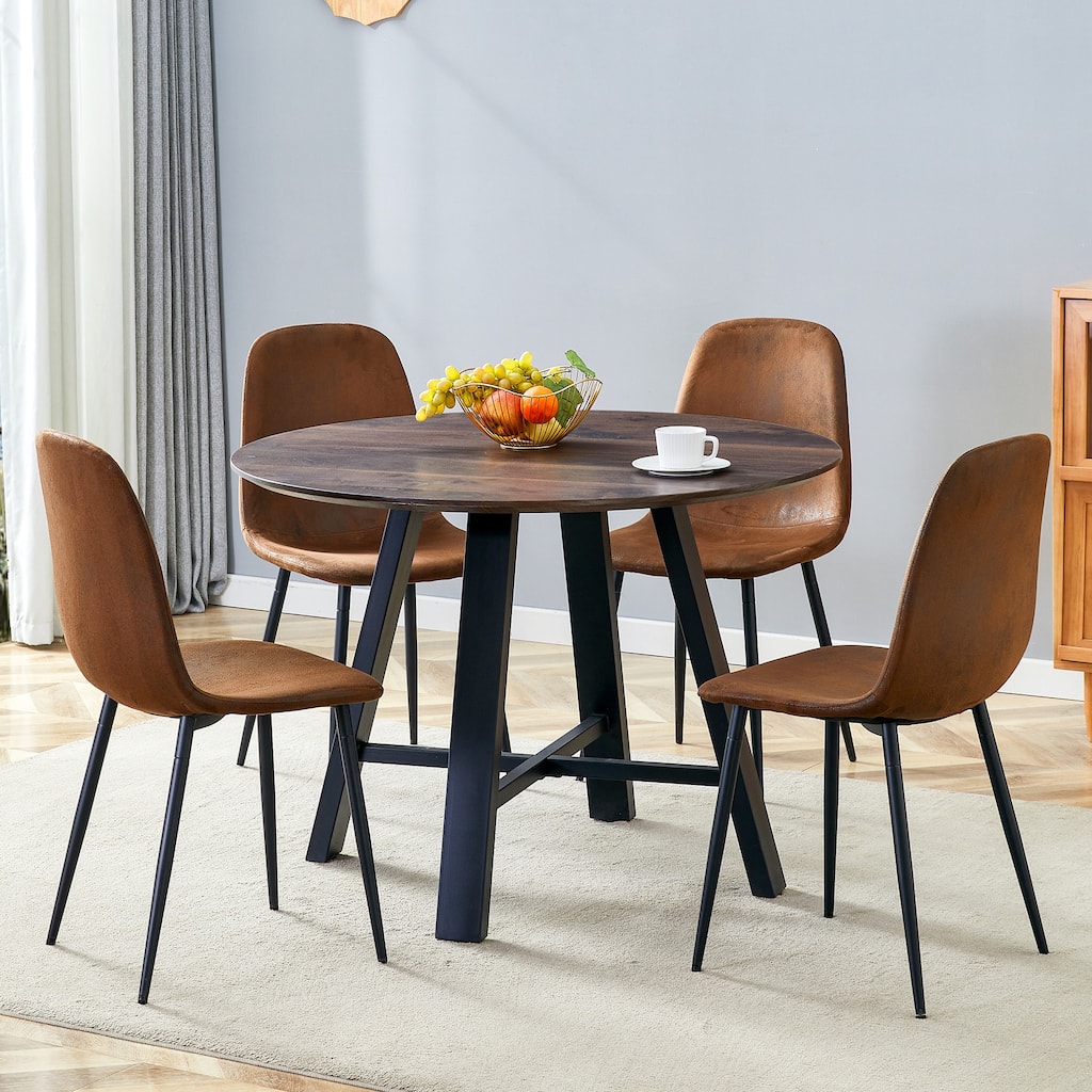42" Round Dining Table Set for 4, 5-Piece Modern Dining Room Table with 4 Linen Chairs, Small Space Circle Dining Furniture