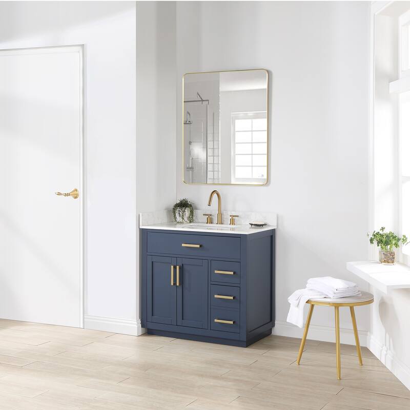 Altair Gavino Bath Vanity with Grain White Composite Stone Top and Mirror