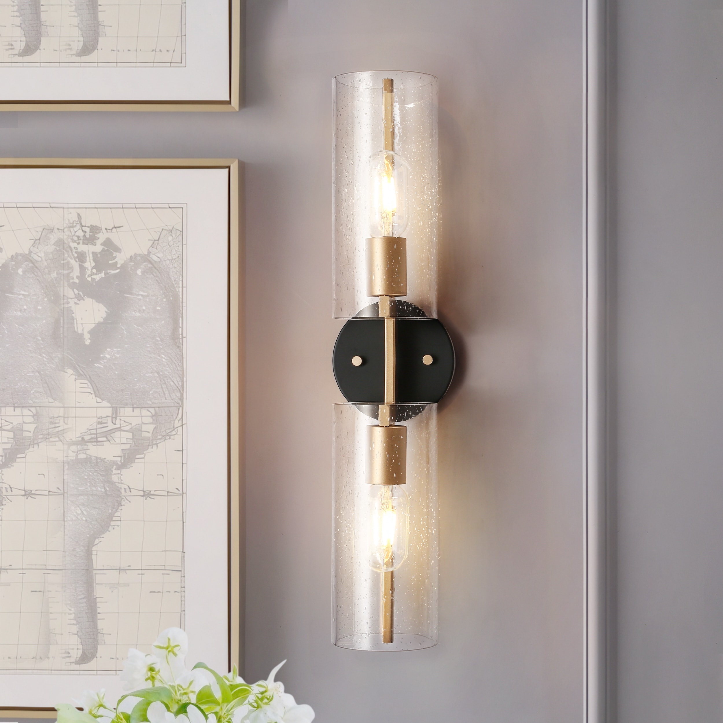 Zenith Modern Farmhouse Cylinder Seeded Glass Transitional Reversible Bathroom Wall Sconce for Dining Room