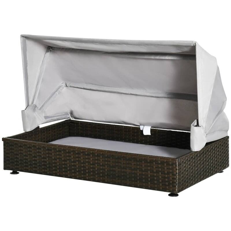 Espresso Wicker Foldable Canopy Raised Dog Bed House with 2 in Thick Cushion - 35.5 inches L x 23.5 inches W x 25.5inches H - Grey