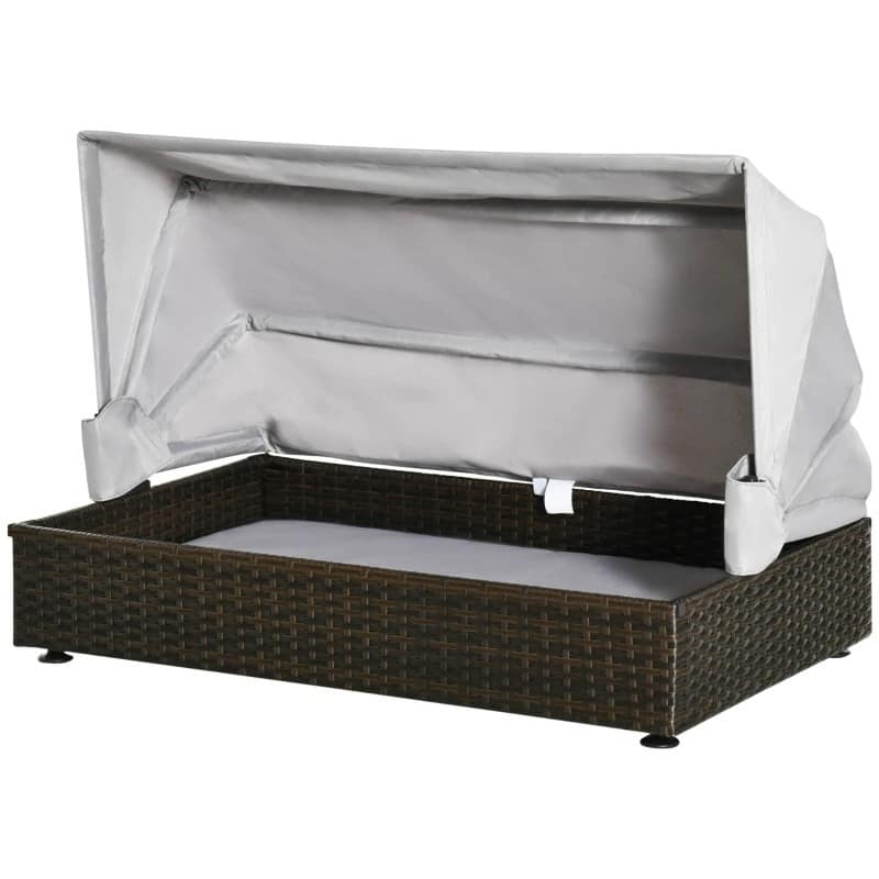 Espresso Wicker Foldable Canopy Raised Dog Bed House with 2 in Thick Cushion - 35.5 inches L x 23.5 inches W x 25.5inches H