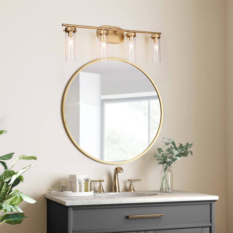 Modern Gold 3-Light Bathroom Vanity Light Cylinder Glass Wall Sconces