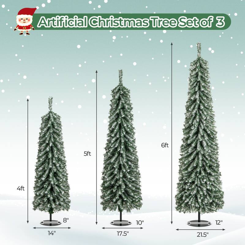 3-Pack Slim 4 ft Pre-Lit Christmas Trees with 100 LED Lights for Indoor Holiday Decoration - 4 Ft