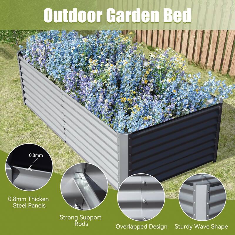 8x4x2 ft Galvanized Raised Garden Bed, Planter Garden Boxes Large Metal Planter Box for Gardening Vegetables Fruits Flowers