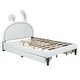 preview thumbnail 7 of 19, Full Size Upholstered Leather Platform Bed with Rabbit Ornament & 4 Drawers, Low to Ground Full Bed Frame with Slats Support