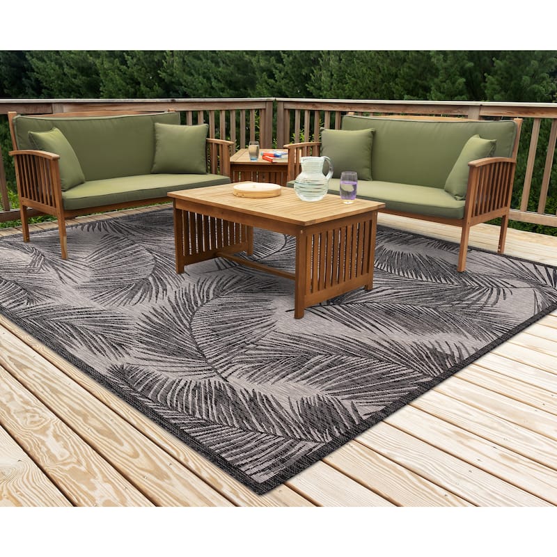 Liora Manne Carmel Fronds Indoor/Outdoor Rug Black