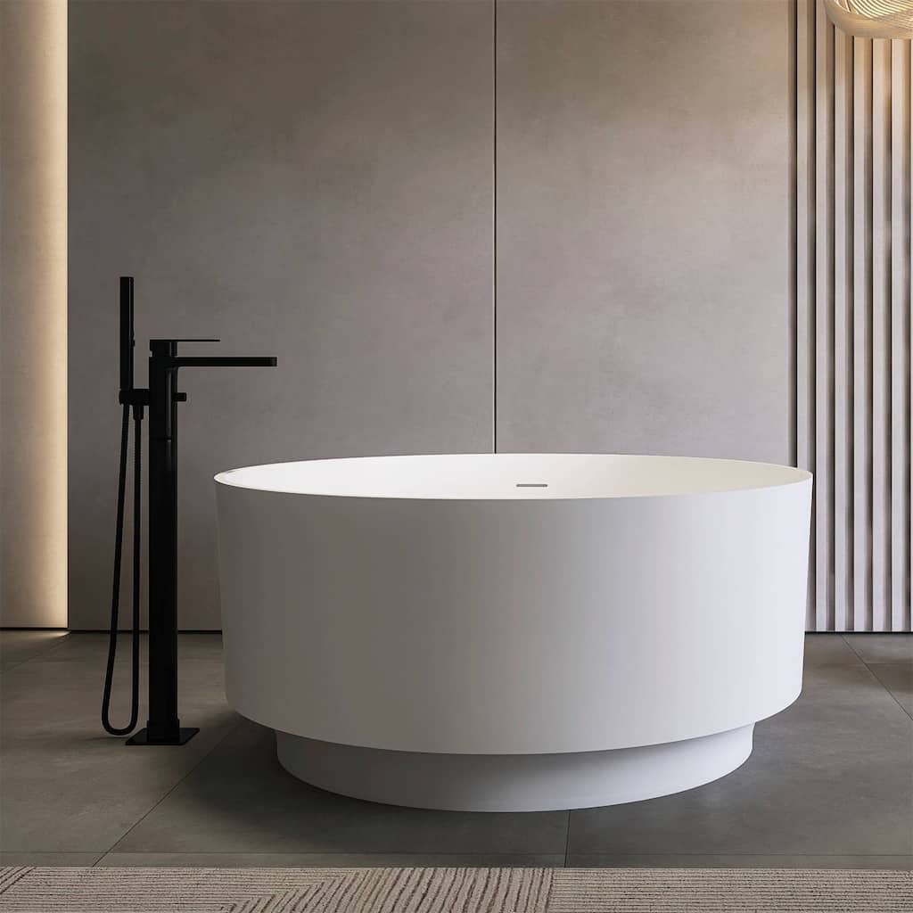 49 Inch Round Shape Freestanding Solid Surface Soaking Bathtub For Bathroom