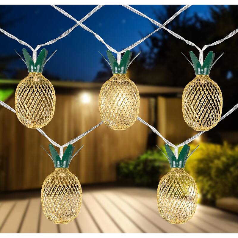 10-Count LED Warm White Gold Pineapple String Lights - 3' Clear Wire