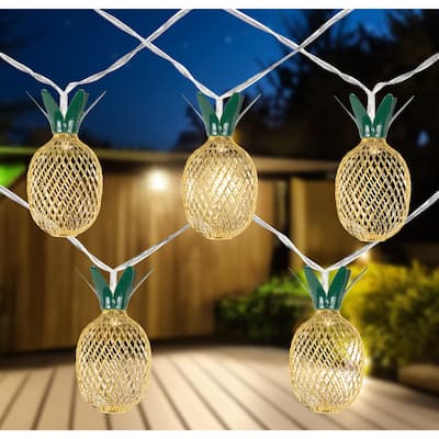 10-Count LED Warm White Gold Pineapple String Lights - 3' Clear Wire
