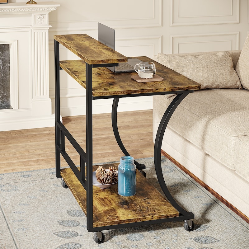 Industrial 2-Tier Mobile End Side Table - Locking Casters
