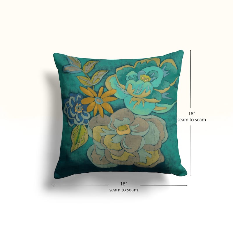 Laural Home Teal Bouquet I Outdoor Decorative Pillow