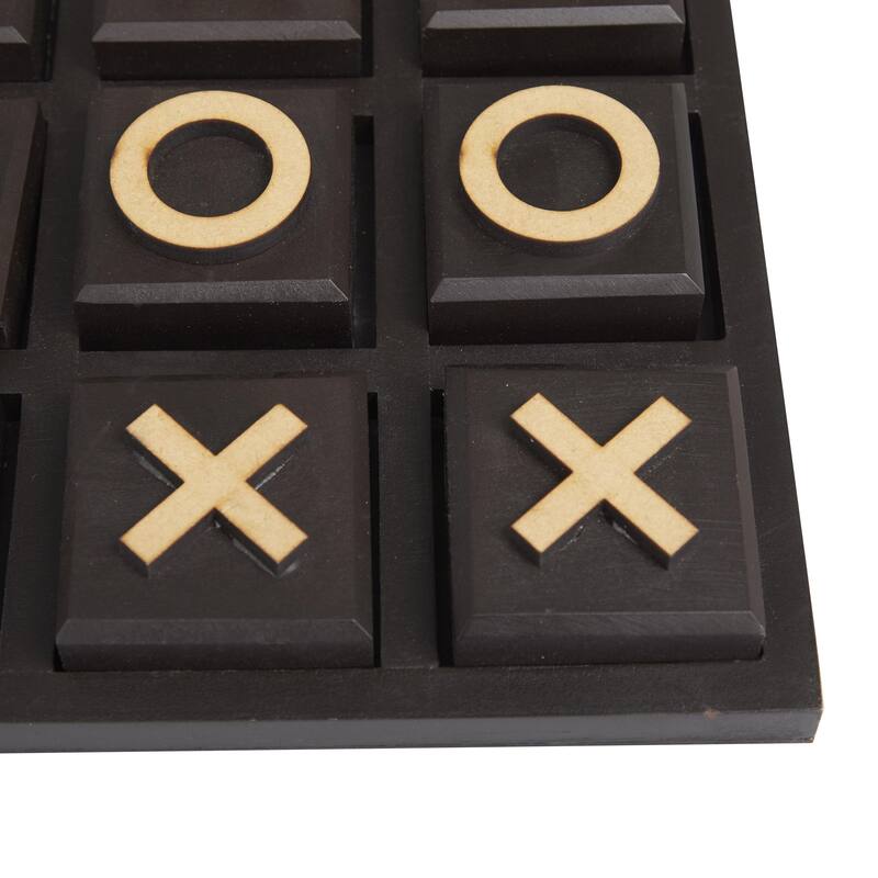 Wooden Tic Tac Toe Block Game Set with Steel or Light Wood Pieces - Black, Dark Brown, Gold - Roche River Decor