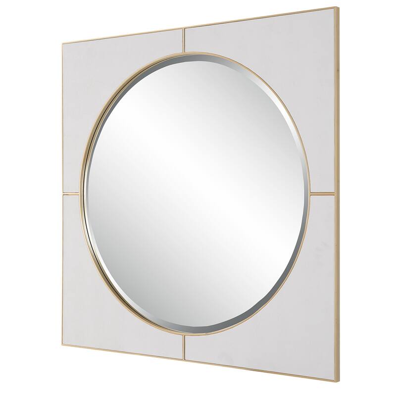Faux Shagreen Beveled Square Wall Mirror - 40" - White and Gold