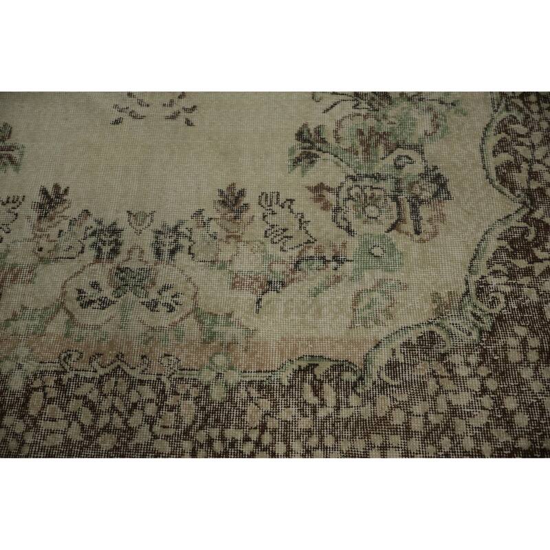 Hand Knotted Oriental 100% Wool Carpet Transitional Floral Beige & Ivories Anatolian Area Rug - 9' 11'' X 6' 2''