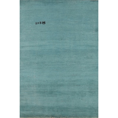 Modern Aqua Gabbeh Oriental Foyer Rug Handmade Wool Carpet - 3'1" x 4'10"