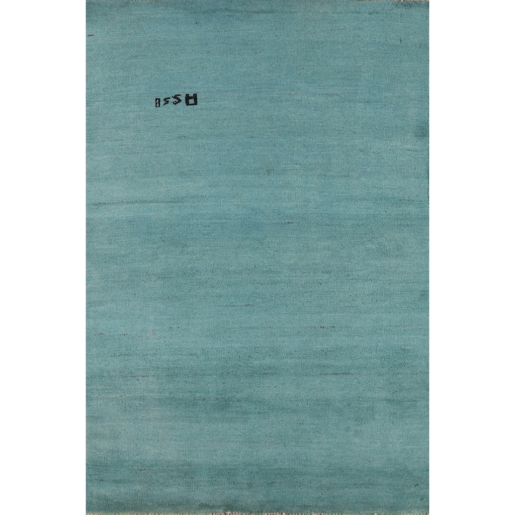 Modern Aqua Gabbeh Oriental Foyer Rug Handmade Wool Carpet - 3'1" x 4'10"