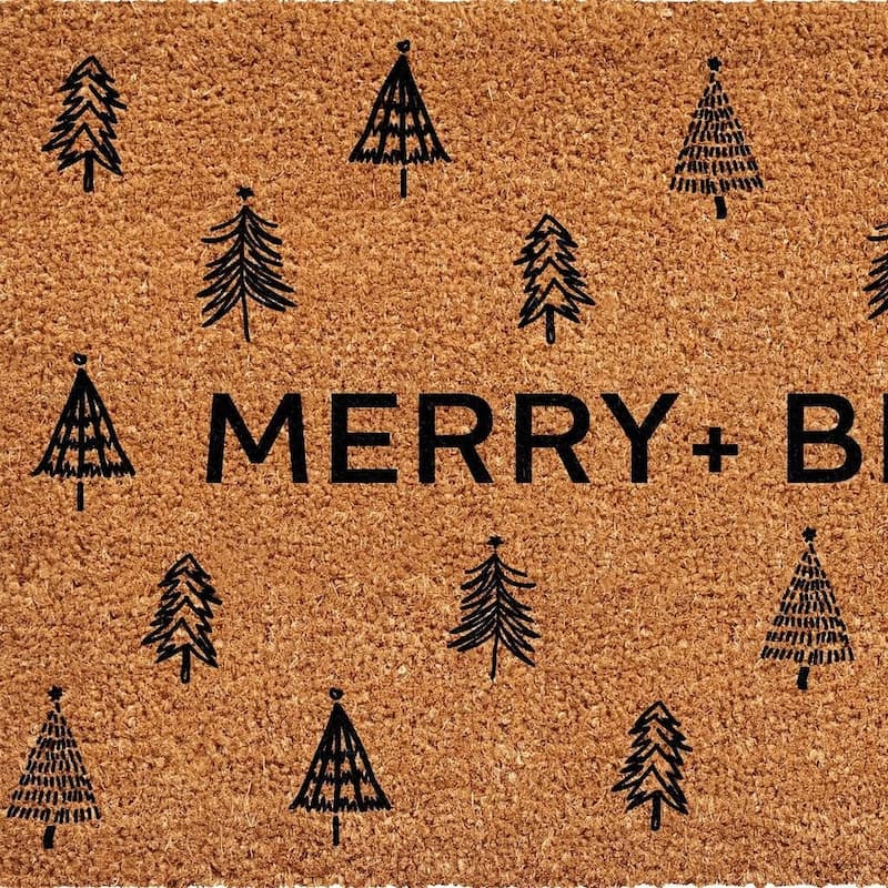 HomeRoots 24" X 36" Brown And Black Christmas Trees Merry and Bright Outdoor Coir Door Mat - 24.00' X '36.00