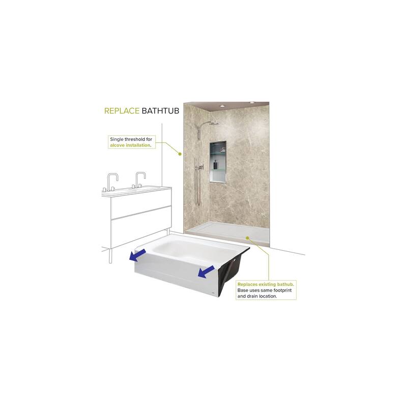 Transolid Linear 60" x 32" Alcove Shower Base with Right Hand Drain - 60" x 32" - 60" x 32"