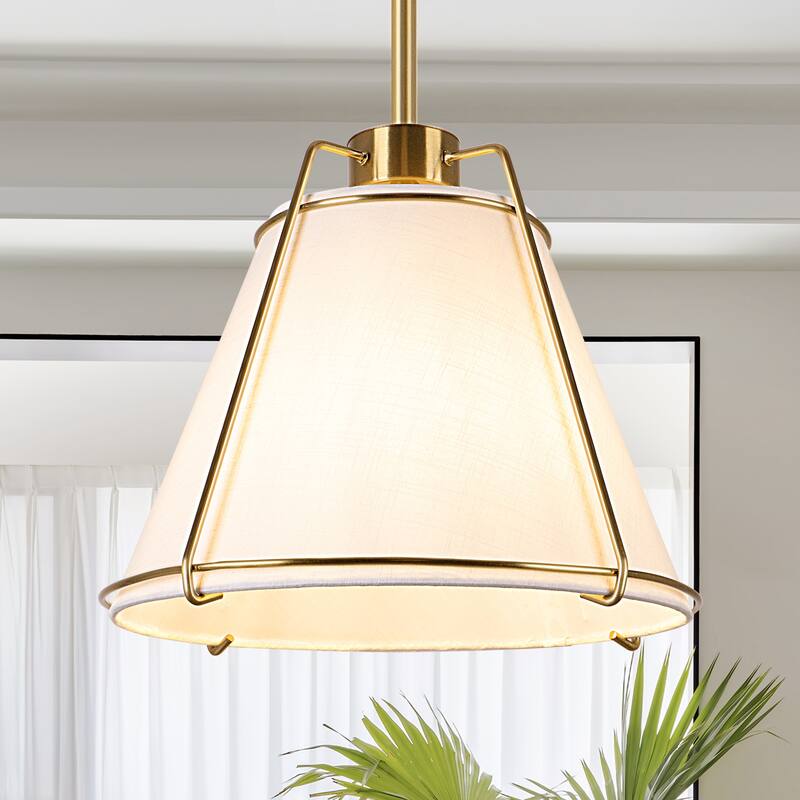 JASIWAY Modern Light Brass Chandelier with E26 Base and Fabric Shade