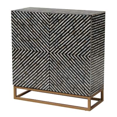 Belenus Modern Bohemian Two-Tone Black and Grey Mother of Pearl and Gold Metal Storage Cabinet