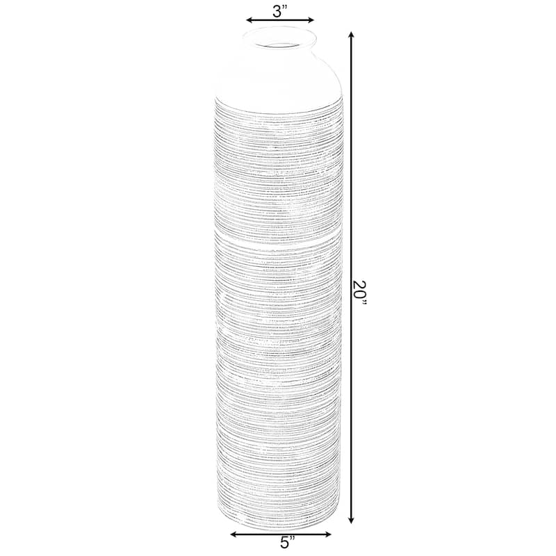 Contemporary Floor Vase - Ribbed 20-Inch-Tall Trumpet Style Ceramic White Table Vase - Modern Home Decor Accent for Entryway