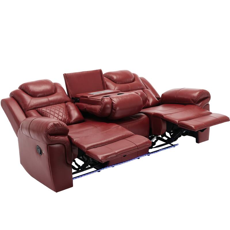 Home Theater Seating Manual Recliner Chair with Center Console and LED Light Strip for Living Room, Black