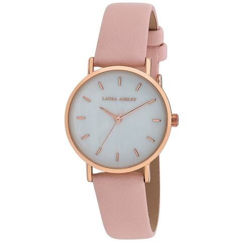 Laura Ashley Women's Slim MOP Dial Vegan Leather Strap Watch 34mm- 3 Colors Available