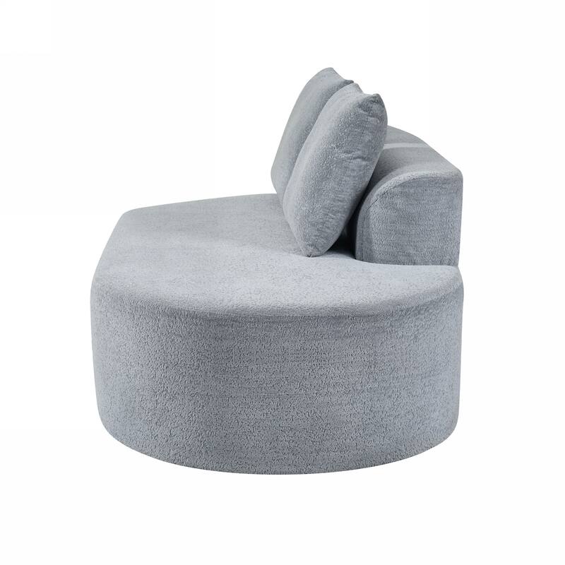 Curved Chaise Lounge with L-shape Back Arm, Pearl Upholstery Sectional Sofa Set with 4 Pillows for Living Room Sleeper Couch