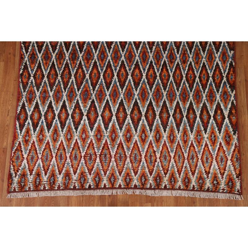 Hand Knotted Oriental 100% Wool Carpet Modern All-Over Oranges & Rust Moroccan Area Rug - 7' 11'' X 5' 8''