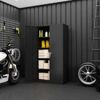 Metal Garage Storage Cabinet with Locking Doors and Adjustable Shelves ...