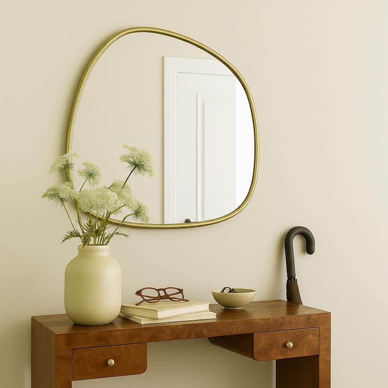 TEHOME Asymmetrical Irregular Shaped Mirror Antiqued Gold Asymmetrical Accent Mirror Irregular Bathroom Wall Mirror 27" x 27"