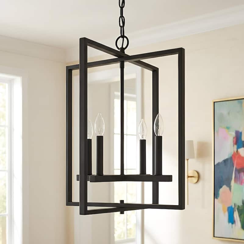 Acroma 4-light Modern Geometric Lantern Chandelier - Matte Black