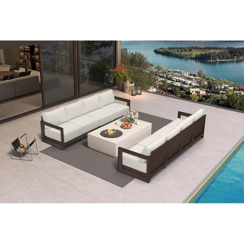 PURPLE LEAF Caesar Outdoor Couch with 9.6" white Thick Cushion and Table for Yard Porch Deck Outdoor Patio Conversation Sets - 8 Seats - Open-End