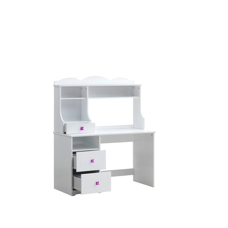 White Desk with Hutch - Home Office Study Writing Desk - Modern Storage Solution