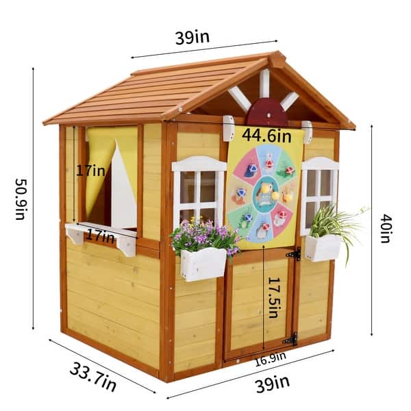 Outdoor Playhouse for Kids Wooden Cottage with Working Doors Windows