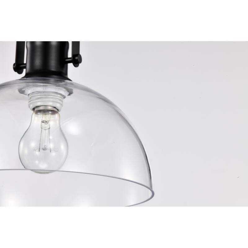 Black 1-Light Farmhouse Pendant with Clear Bowl Glass Shade