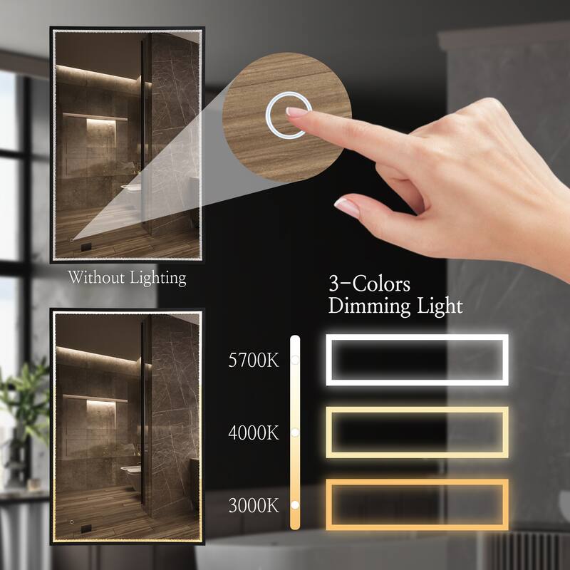 Luxury Large LED Wall Bathroom Vanity Mirror Dimmable Touch Sensor Anti-fog - 55.1'' L X 35.8'' W
