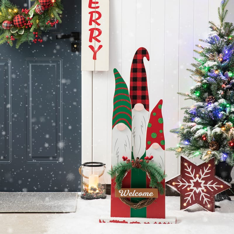 Glitzhome 35"H Wooden Deer or Snowman or Gnome Family Porch Decor